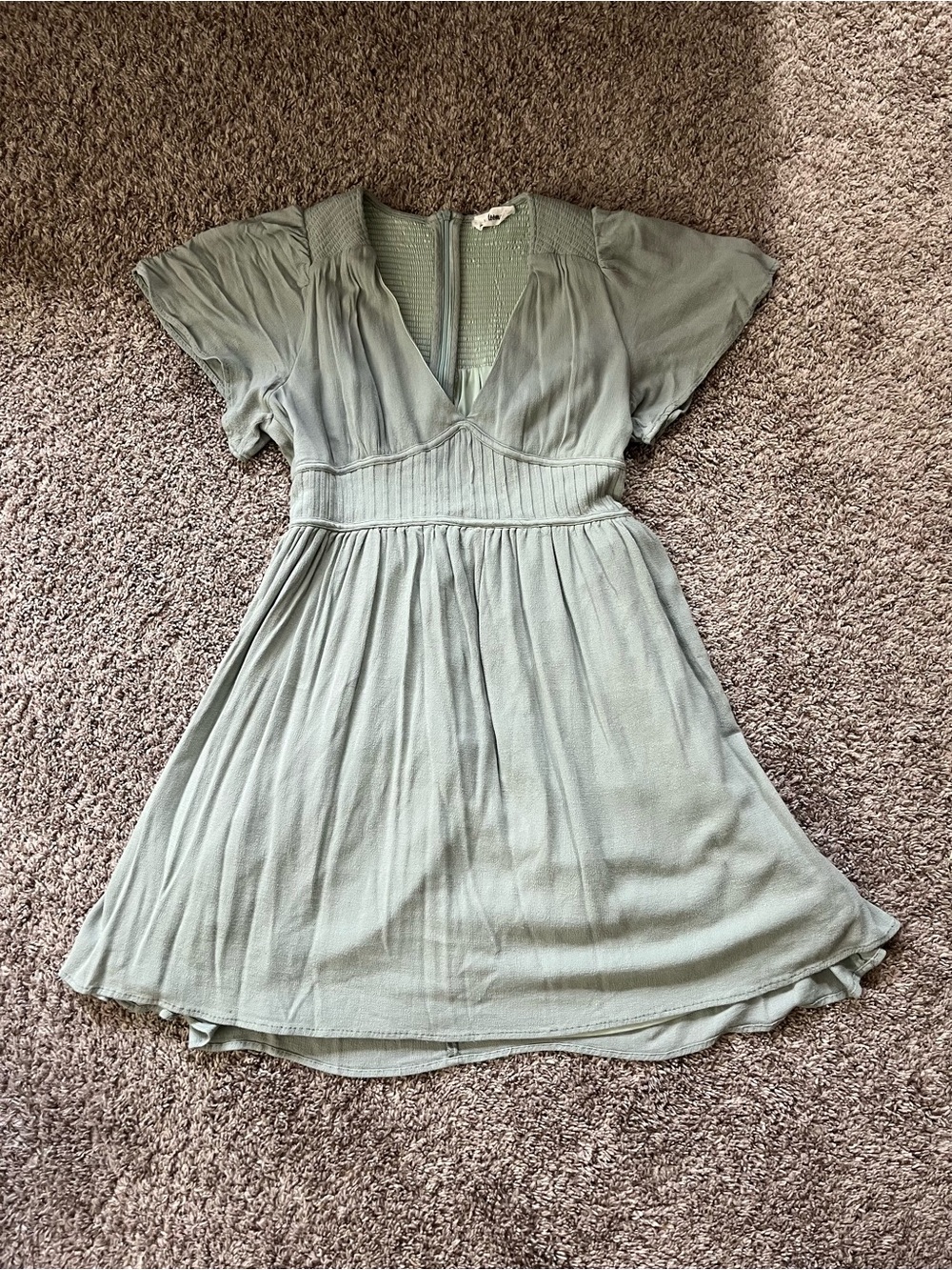 Women’s In Loom Sage Green Short Sleeve V-Neck Mini Dress Cottage Core Size XS